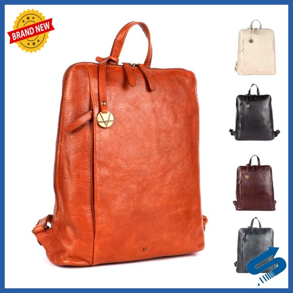 Genuine Leather Backpack Unisex Vintage Chic Adjustable Straps Travel Work